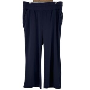 T By Talbots Plus Size Navy Blue Wide Leg Pants 1x Pull On Stretch Lounge Comfy